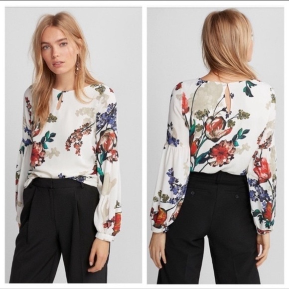 Express Tops - Express floral size XS‎ bubble sleeves long white
